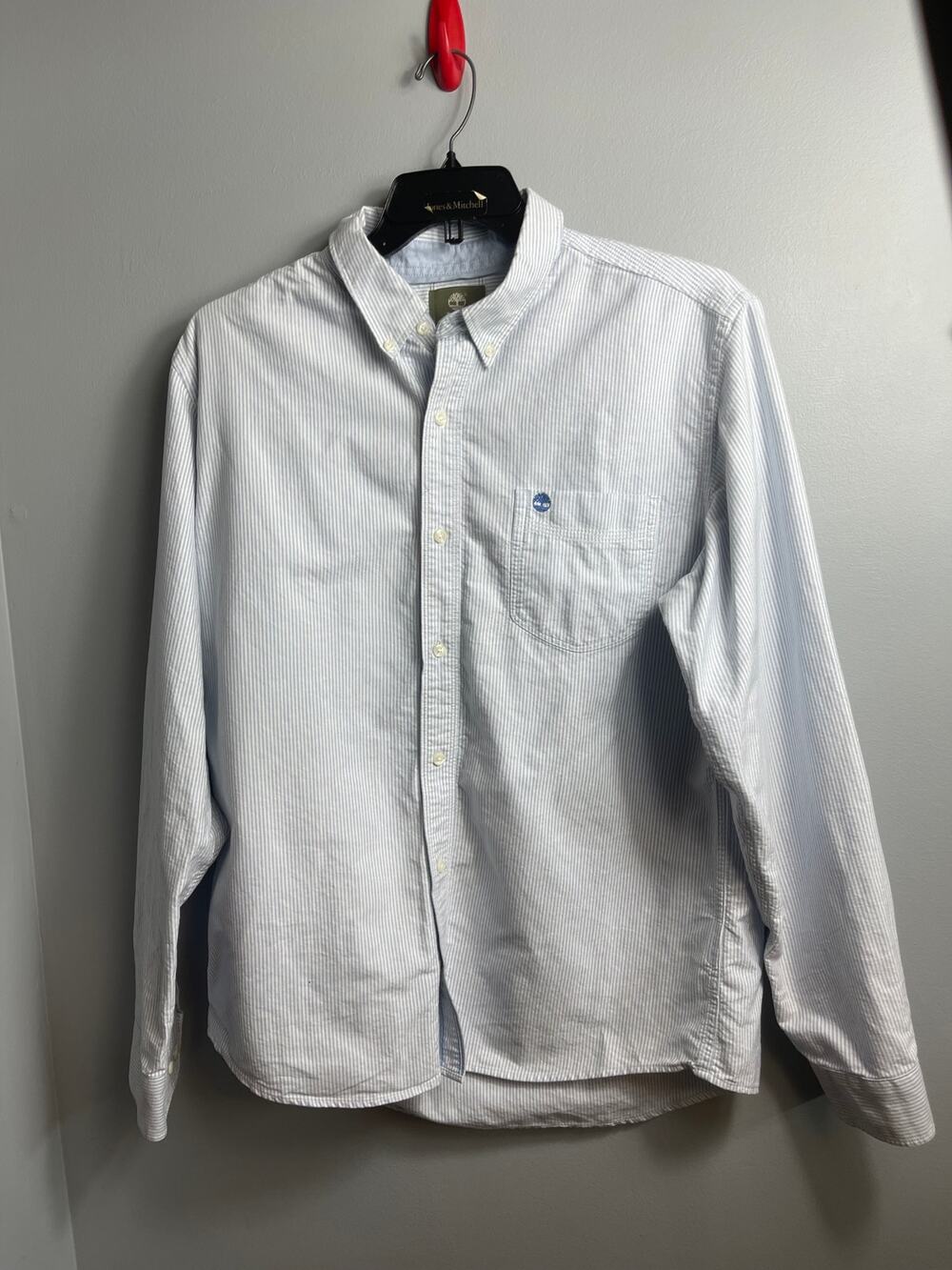 Timberland Men's Blue & White Seersucker Striped Long Sleeve Button - Size XL